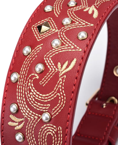 Western Leather Dog Collar | Floral Embroidered Studded Collar
