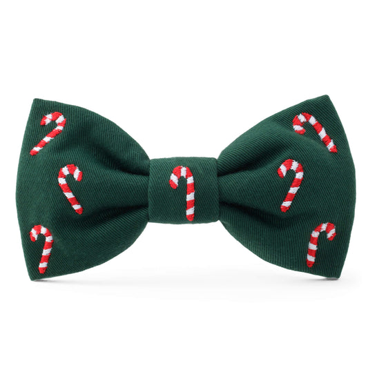 Evergreen green candy cane embroidered dog bow tie holiday pet accessory