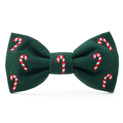 Evergreen green candy cane embroidered dog bow tie holiday pet accessory