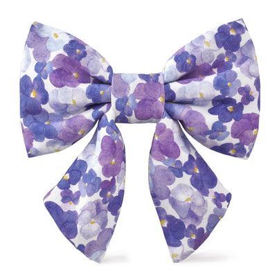 Purple floral pressed pansies dog bow accessory for stylish pet collars