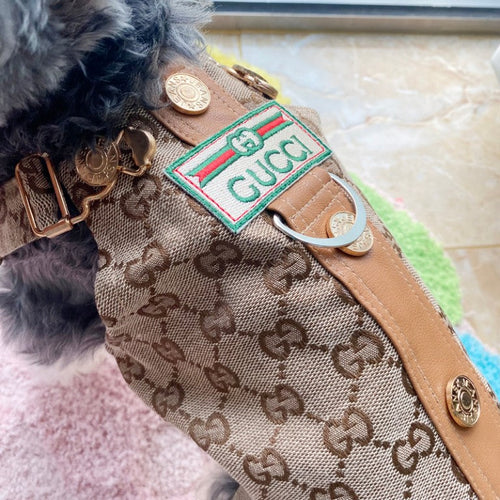 Designer Khaki Small Dog Harness Lit Dress