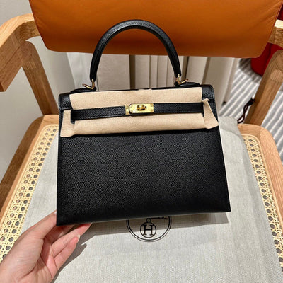 Kelly 25 Black Epsom Sellier From France Luxury Bag