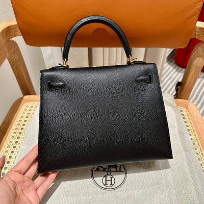 Kelly 25 Black Epsom Sellier From France Luxury Bag