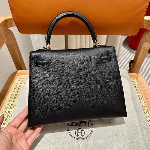 Kelly 25 Black Epsom Sellier From France Luxury Bag