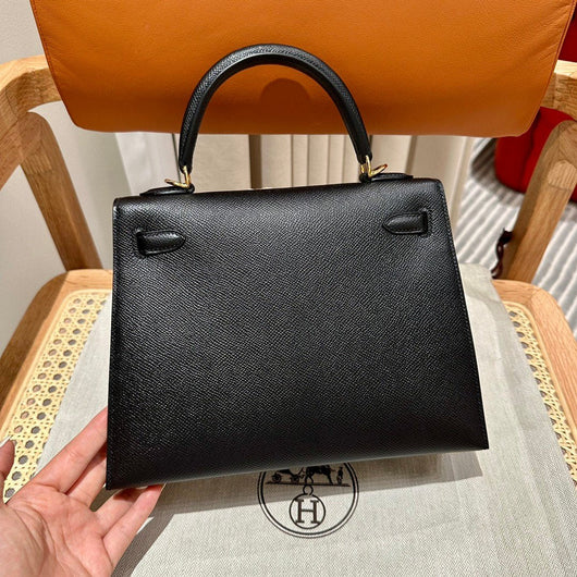 Kelly 25 Black Epsom Sellier From France Luxury Bag