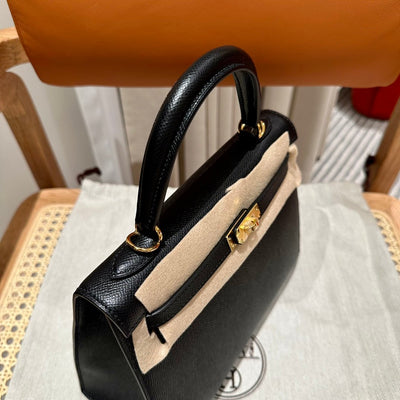 Kelly 25 Black Epsom Sellier From France Luxury Bag