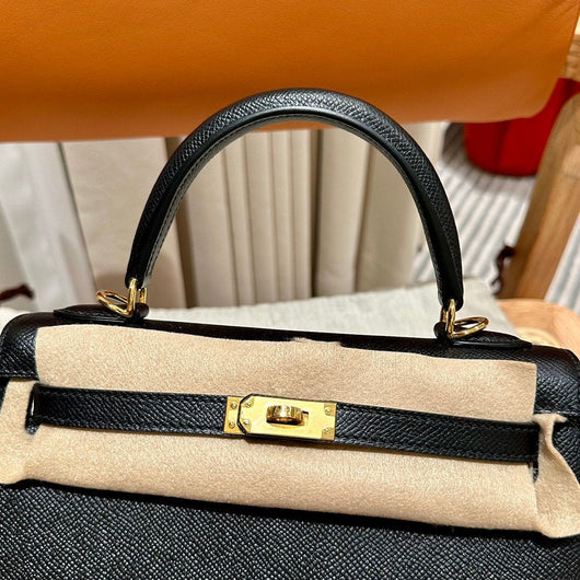 Kelly 25 Black Epsom Sellier From France Luxury Bag