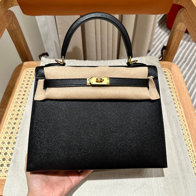 Kelly 25 Black Epsom Sellier From France Luxury Bag