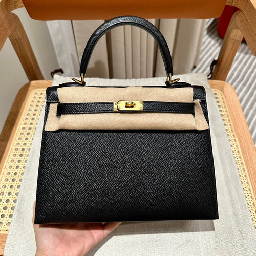 Kelly 25 Black Epsom Sellier From France Luxury Bag