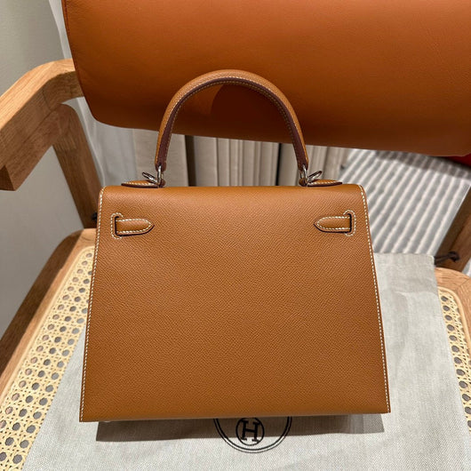 Kelly 25 Gold Palm Print Luxury Bag