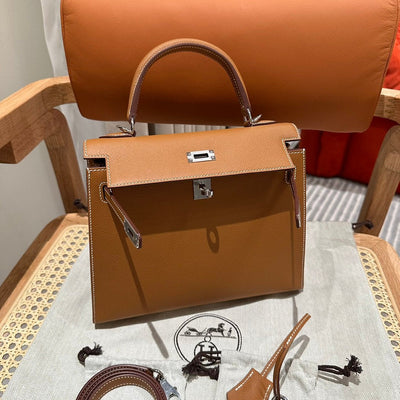 Kelly 25 Gold Palm Print Luxury Bag