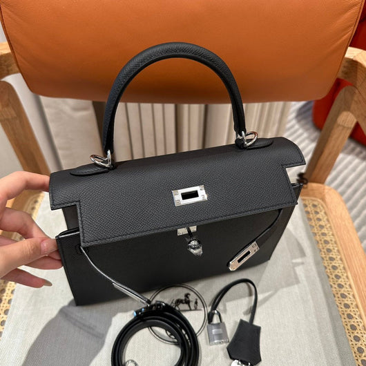 Kelly 25 Black Epsom Sellier From France Luxury Bag