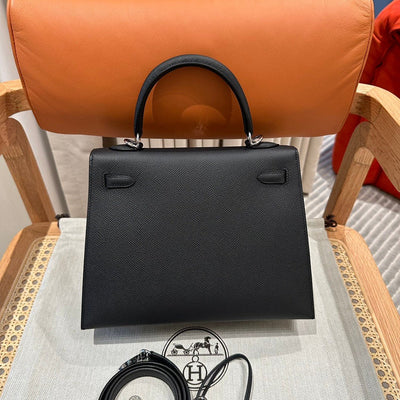 Kelly 25 Black Epsom Sellier From France Luxury Bag