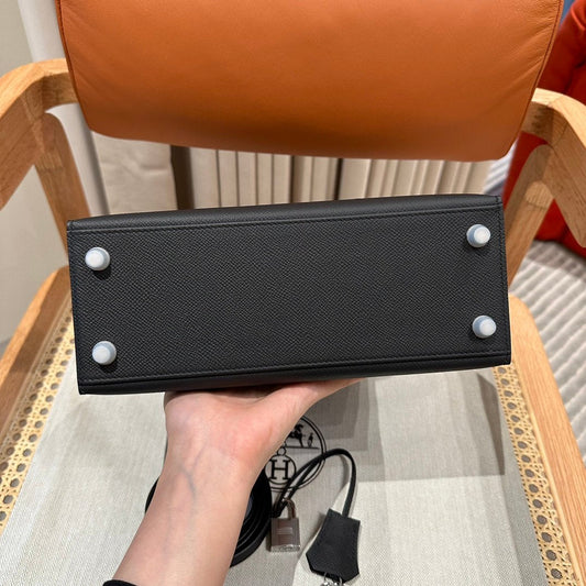 Kelly 25 Black Epsom Sellier From France Luxury Bag
