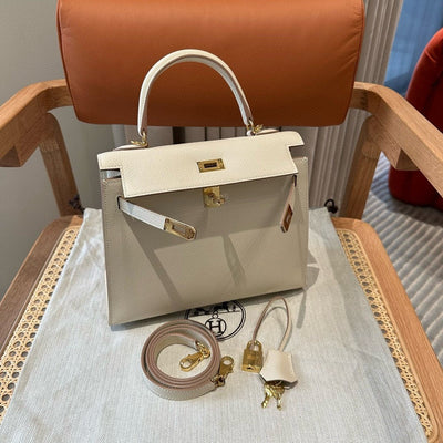 Kelly 25 Craie Gold Buckle Luxury Bag