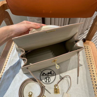Kelly 25 Craie Gold Buckle Luxury Bag