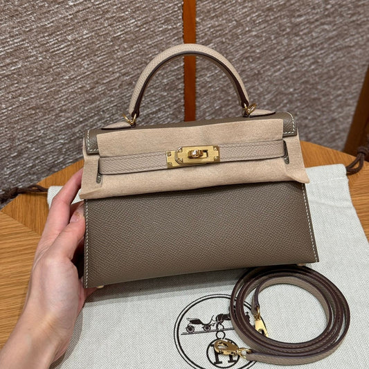 Kelly Mini II Etoupe Trench Luxury Bag