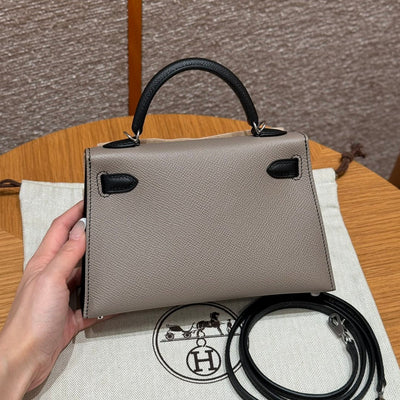 Kelly Mini II Gris Asphalte And Ck Noir Luxury Bag