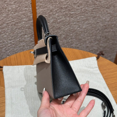 Kelly Mini II Gris Asphalte And Ck Noir Luxury Bag