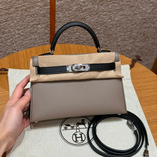 Kelly Mini II Gris Asphalte And Ck Noir Luxury Bag