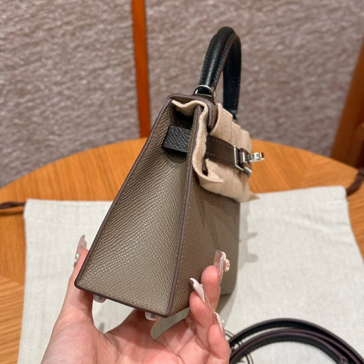 Kelly Mini II Etoupe Noir Ecorce Luxury Bag