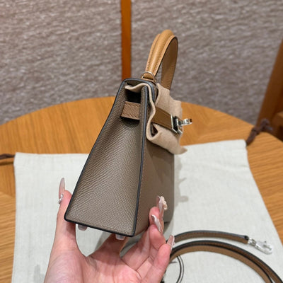 Kelly Mini II Etoupe Alezan Biscuit Luxury Bag