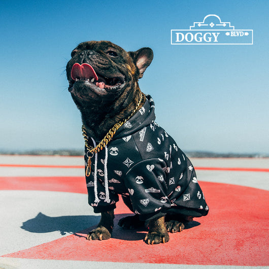 Premium Black Patterned Dog Hoodie for Pets