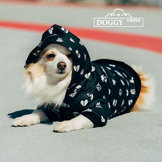 Premium Black Patterned Dog Hoodie for Pets