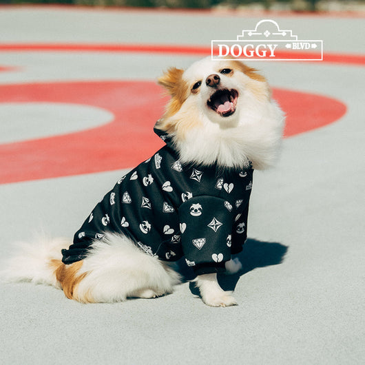 Premium Black Patterned Dog Hoodie for Pets